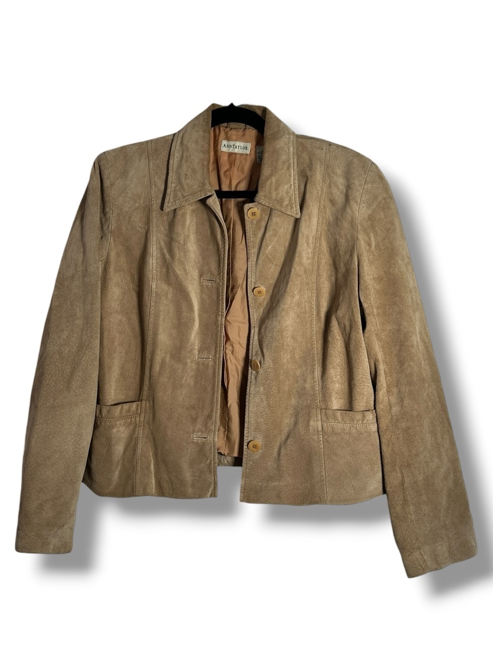 Ann Taylor Tan Suede Leather Collared Cropped Jacket Size Medium - “Oscar”